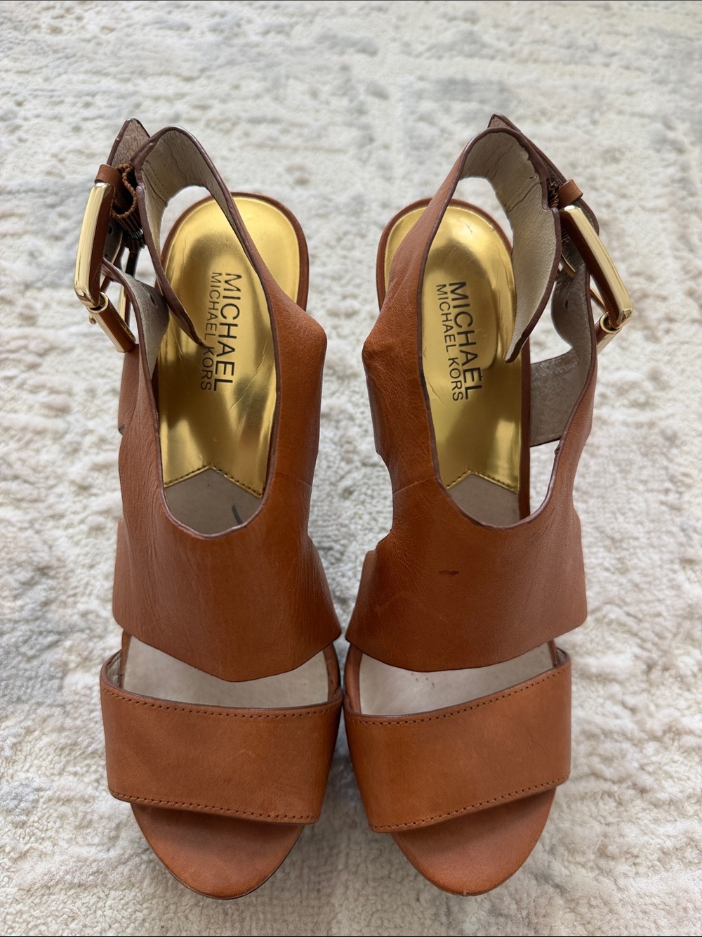 MICHAEL Michael Kors Tan Leather Open-Toe Slingback Heels
